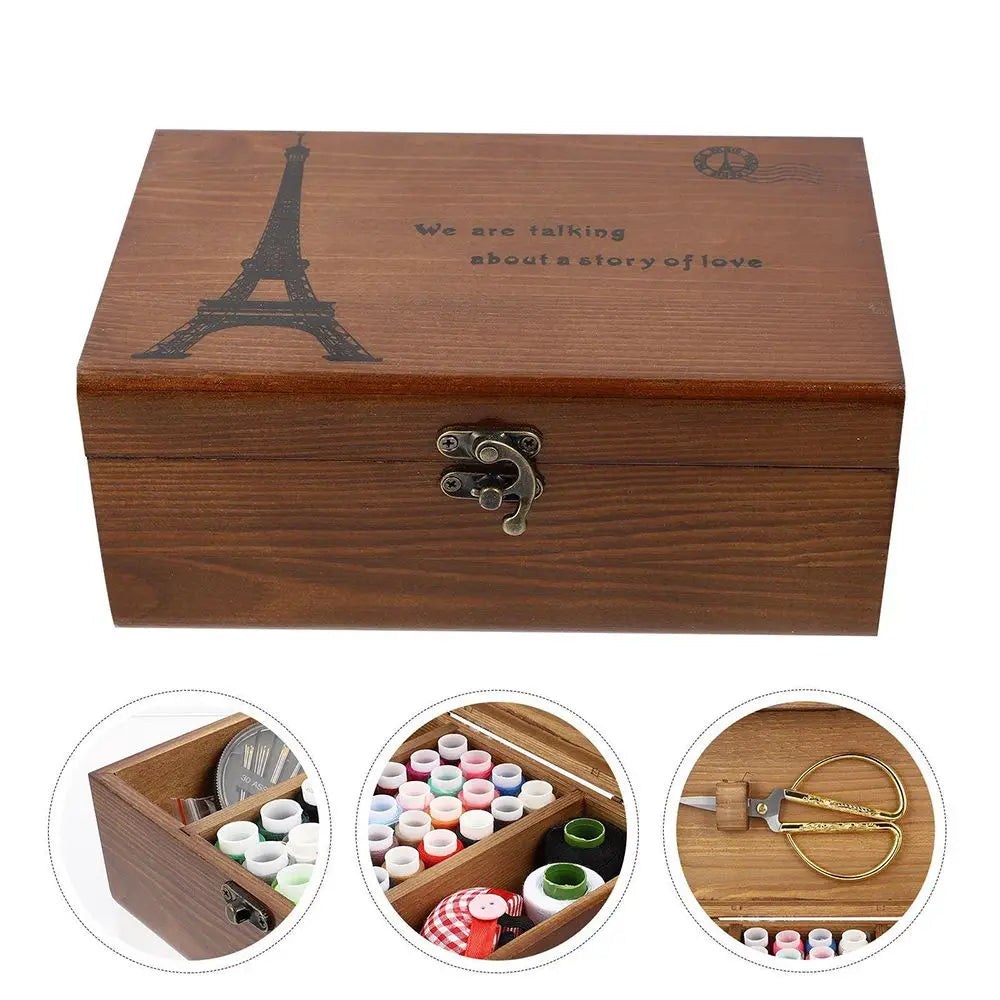 ThreadTreasures – Vintage Wooden Sewing Storage Box