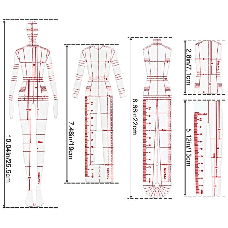 StyleDraft – 4 Piece Fashion Illustration Ruler Set