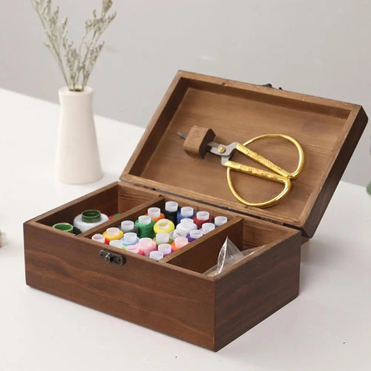 ThreadTreasures – Vintage Wooden Sewing Storage Box